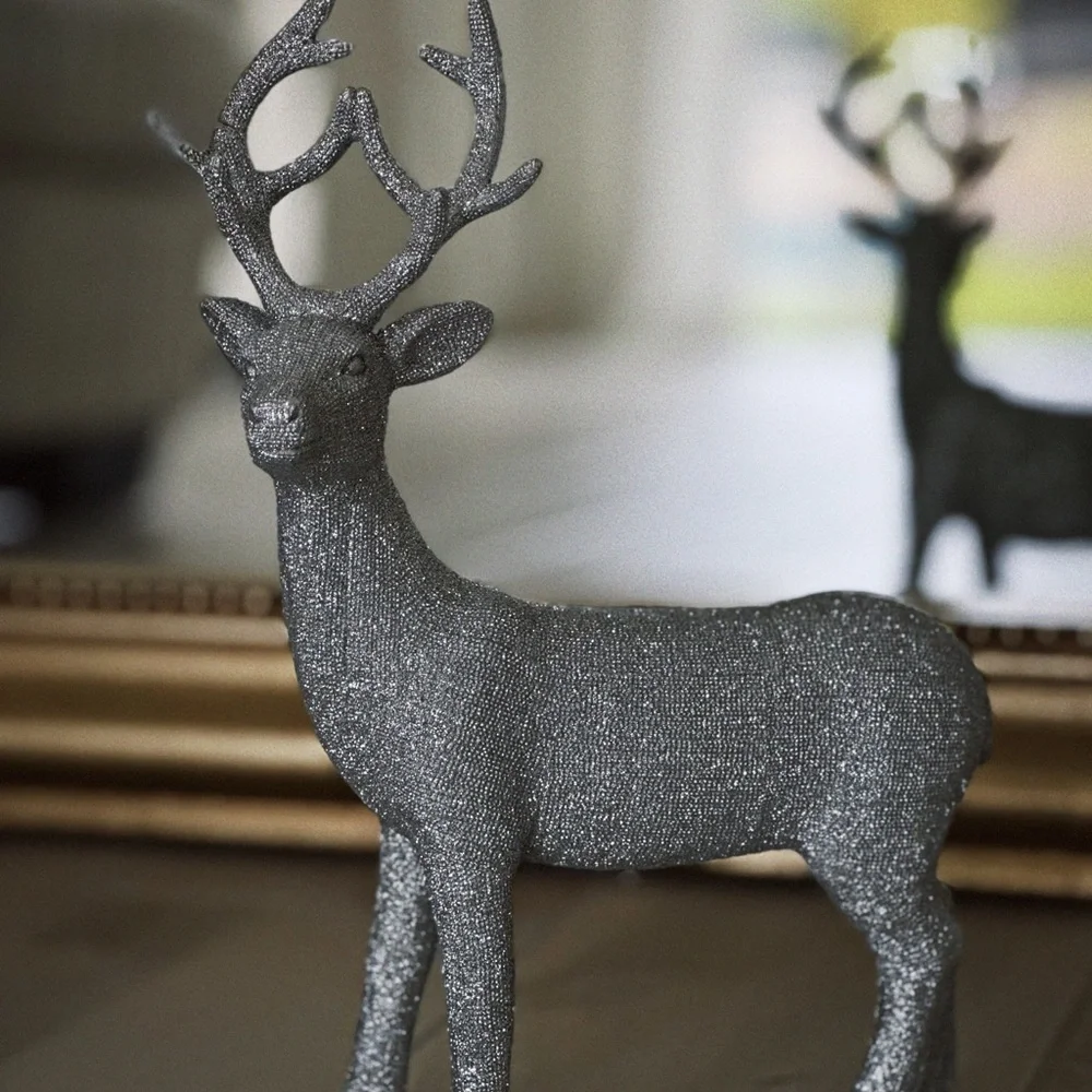 Z Gallerie Silver Glitter Deer Sculpture – Holiday or Year-Round Decor